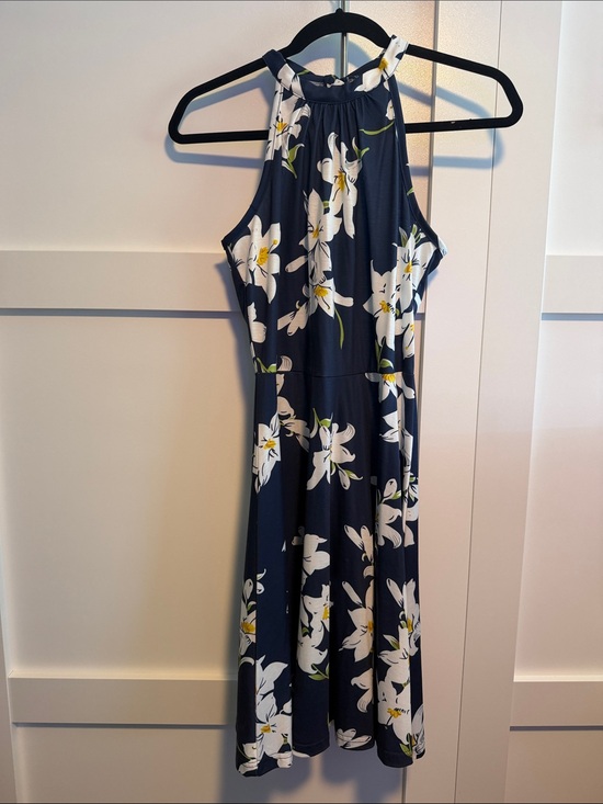 OUGES Dresses & Skirts - Navy Floral Halter Midi Dress - Sleeveless Summer Dress